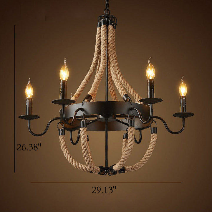 Lustres rétro créatifs en fer forgé avec corde de 6/8 lumières 