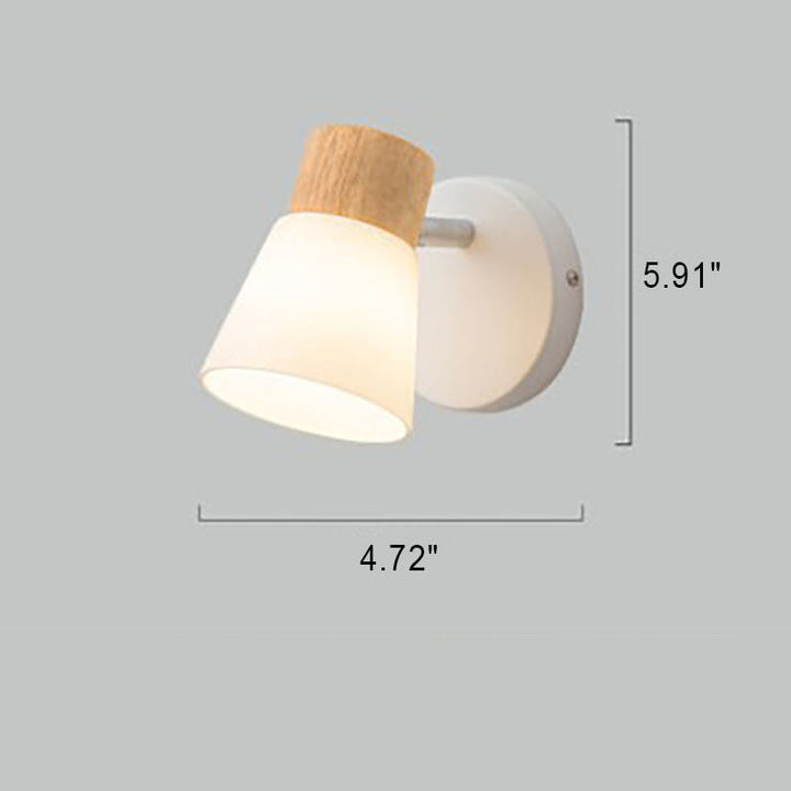 Modern Minimalist Rubberwood Glass Cone Rotatable 1/2 Light Wall Sconce Lamp For Living Room &amp; Bedroom