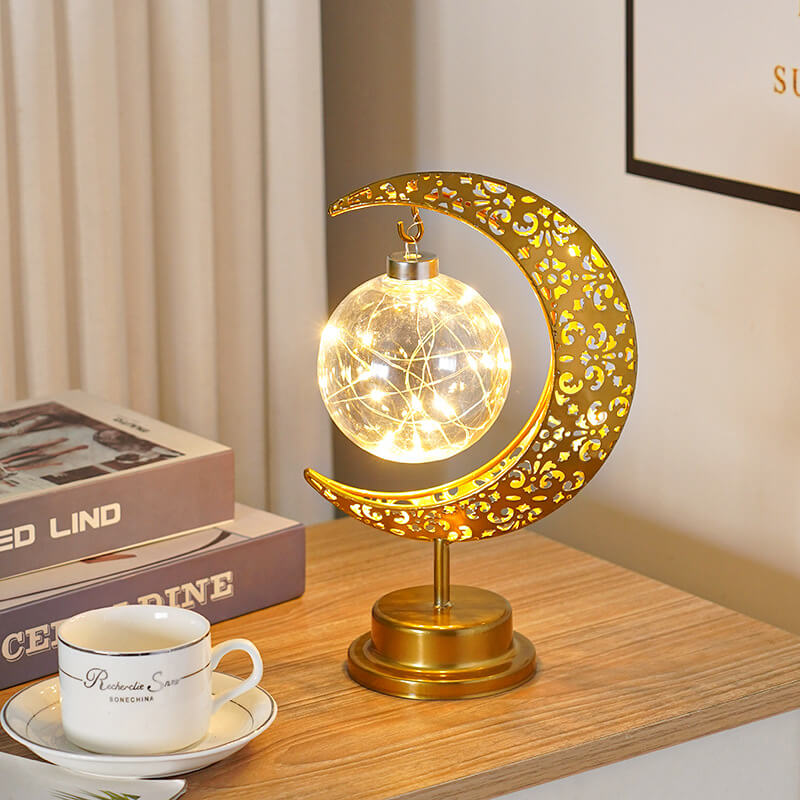 Contemporary Creative Iron Moon Star Orb LED Decorative Table Lamp For Living Room &amp; Bedroom