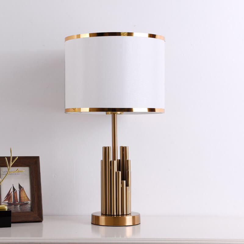 Lámpara de mesa de 1 luz con diseño cilíndrico simple de lujo ligero y moderno de tela 