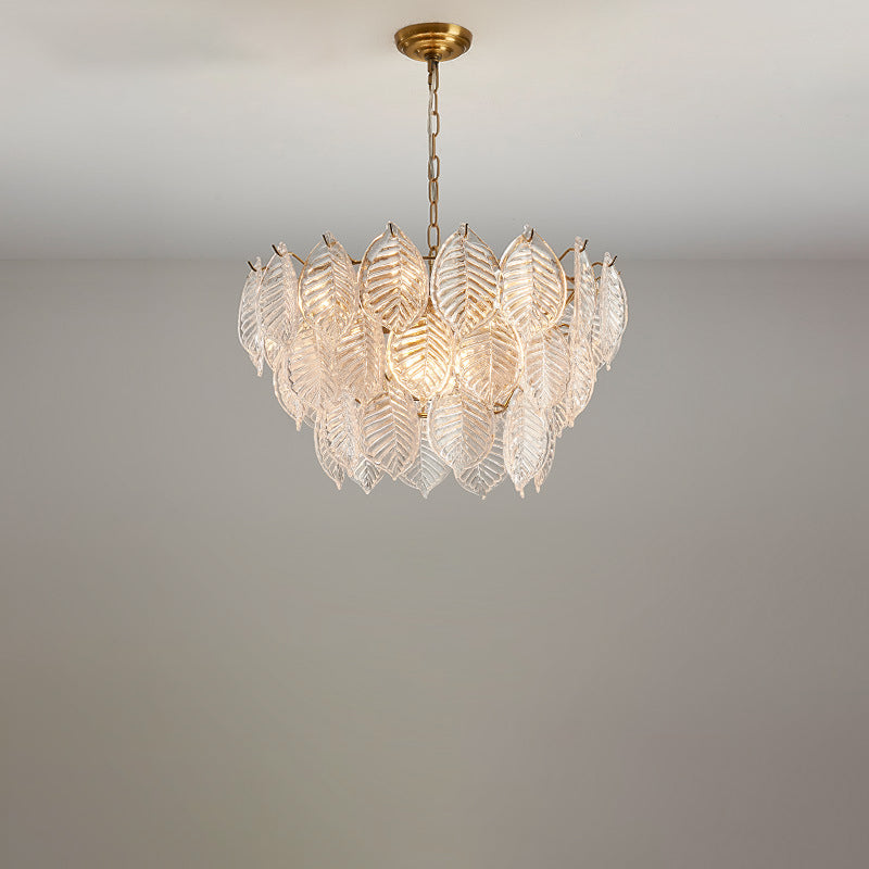 Traditioneller französischer Provinzrahmen mit Goldfinish, Blättermuster-Glasscheibe, 5/7/9/15-Licht-Kronleuchter für das Wohnzimmer 