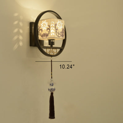 Modern Chinese Fabric Circle Locket 1- Light Wall Sconce Lamp