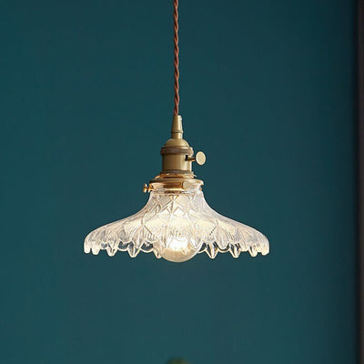 Nordic Vintage Floral Glass Brass 1-Light Pendant Light