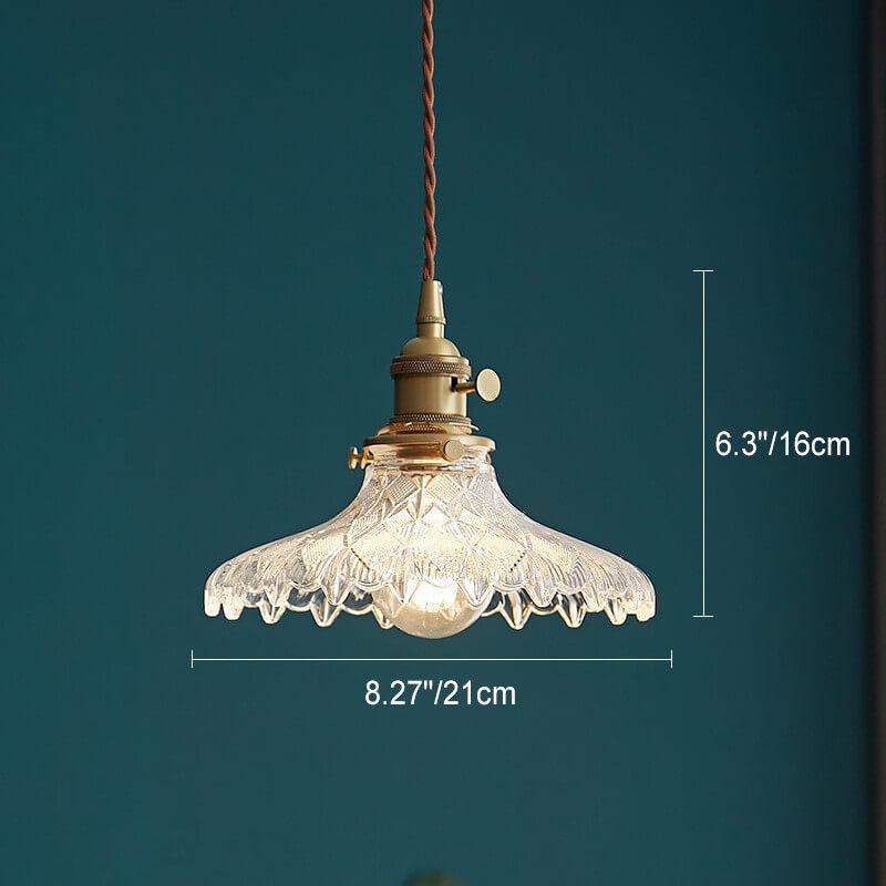 Contemporary Nordic Floral Glass Brass 1-Light Pendant Light For Living Room &amp; Bedroom