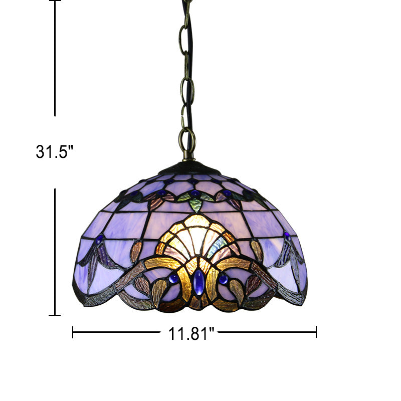 Europäische Tiffany Purple Baroque Dome 1-Light Pendelleuchte