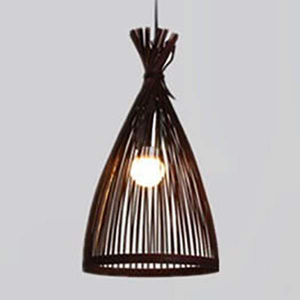 Suspension Luminaire Style Japonais Vintage Tressage de Rotin Conique 1 Lumière 