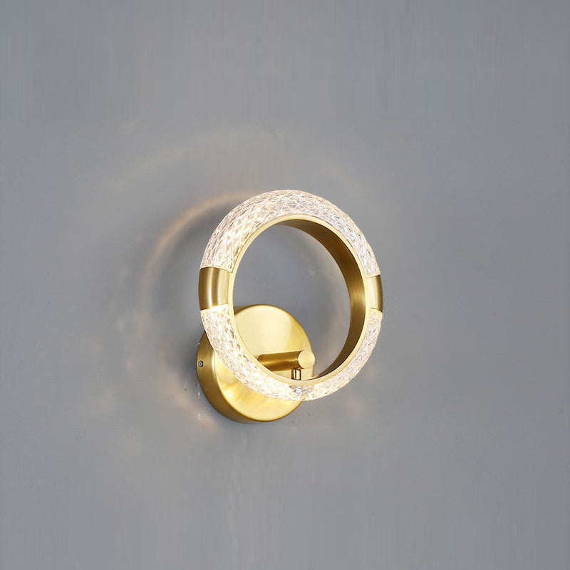 Contemporary Luxury Golden Finish Ring Crystal Embellishment LED Wall Sconce Lamp For Bedroom