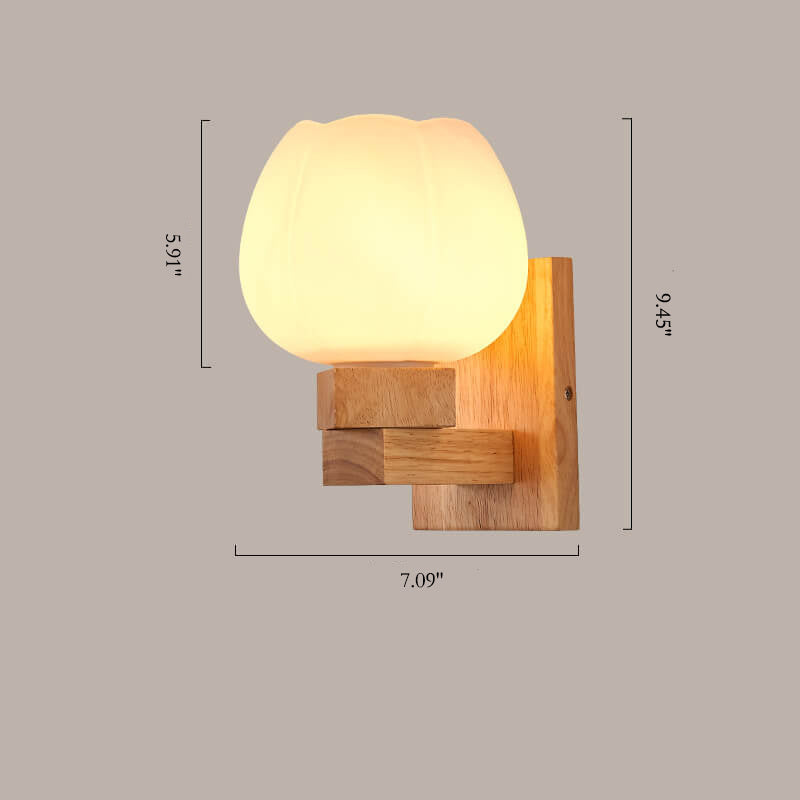 Nordic Minimalist Glass Wood 1-Light Wall Sconce Lamp