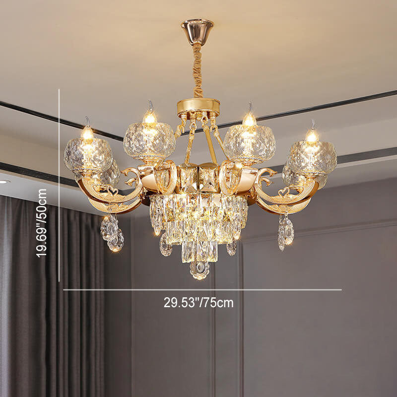 Modern Luxury Round Candelabra Zinc Alloy Crystal 9/11/14/19 Light Chandelier