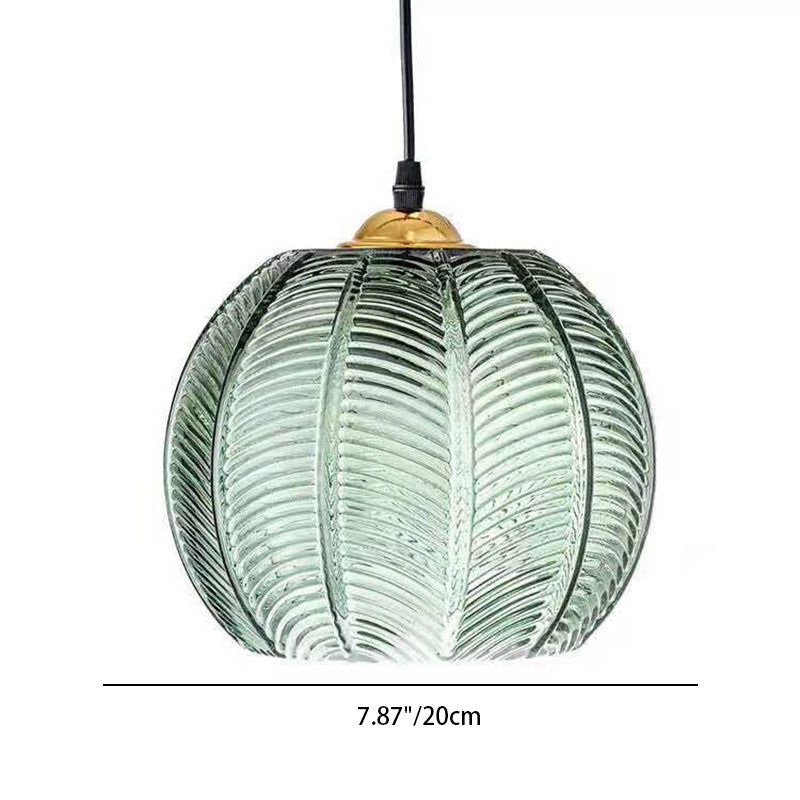 Contemporary Simplicity Green Leaf Patterned Glass Ball Shade 1-Light Pendant Light For Living Room
