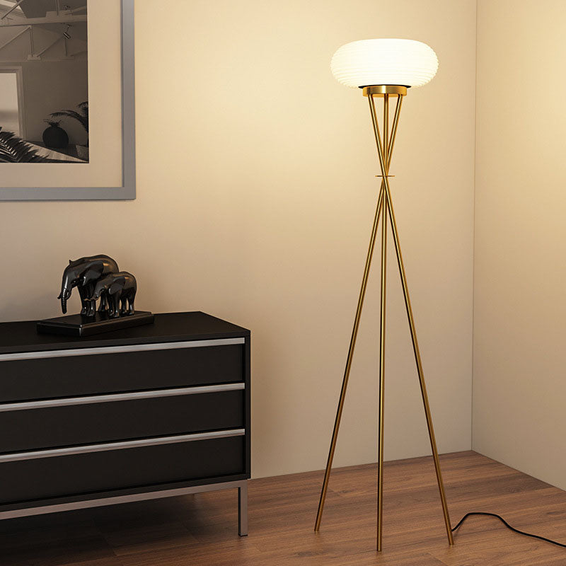 Lámpara de pie LED de hierro acrílico con trípode redondo minimalista moderno para sala de estar 