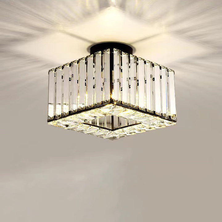 Moderne luxuriöse Kristall-Deckenleuchte in runder oder quadratischer Form, 1-flammig, als Semi-Flush-Mount für das Wohnzimmer 
