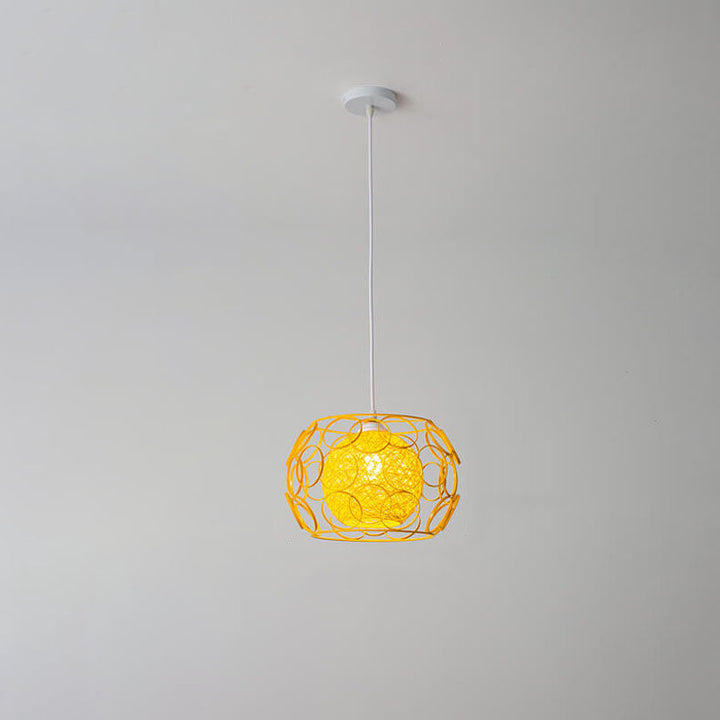 Modern Minimalist Weaving Hemp Ball Iron Drum 1-Light Pendant Light for Living Room