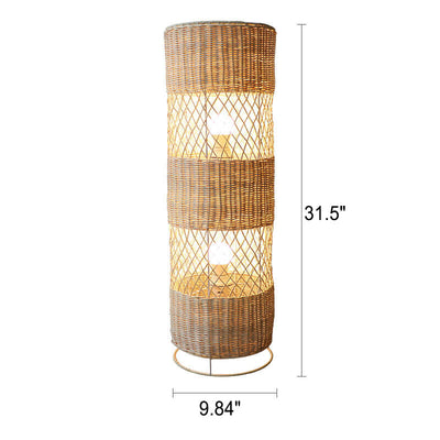 Minimalist Rattan Weaving Round Column 1/2 Light Standing Floor Lamp