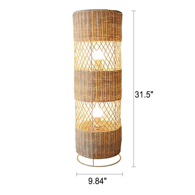 Minimalist Rattan Weaving Round Column 1/2 Light Standing Floor Lamp