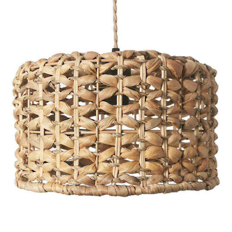 Modern Chinese Rattan Straw Rope Woven Drum 1-Light Pendant