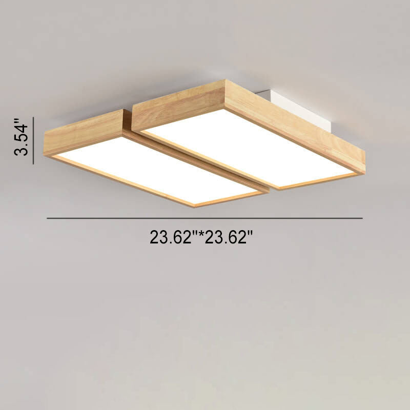 Nordic Japanese Log Wood  Rectangular LED Flush Mount Ceiling Light