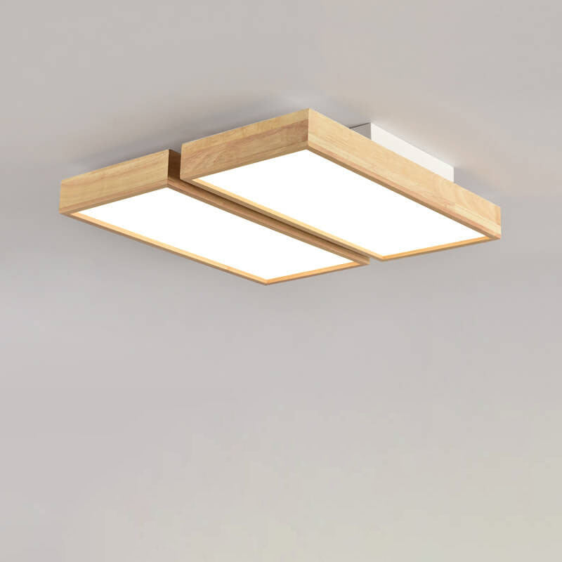 Nordic Japanese Log Wood  Rectangular LED Flush Mount Ceiling Light