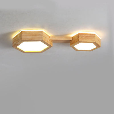 Modern Simple Wooden Hexagonal Geometry LED Flush Mount Ceiling Light