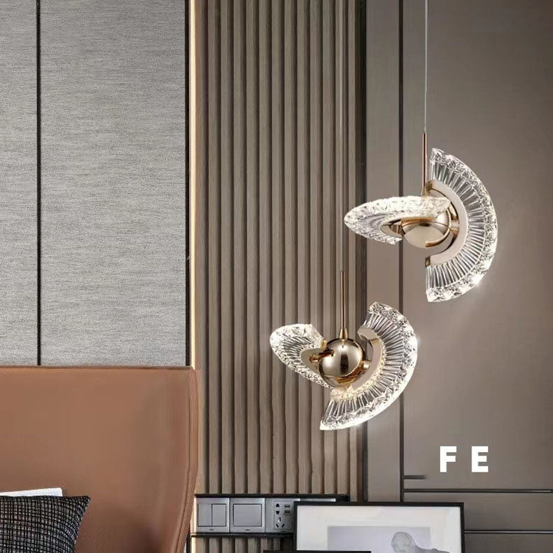 Zeitgenössische Luxus Gold Finish Rahmen Runde Schatten LED Pendelleuchte für Schlafzimmer 
