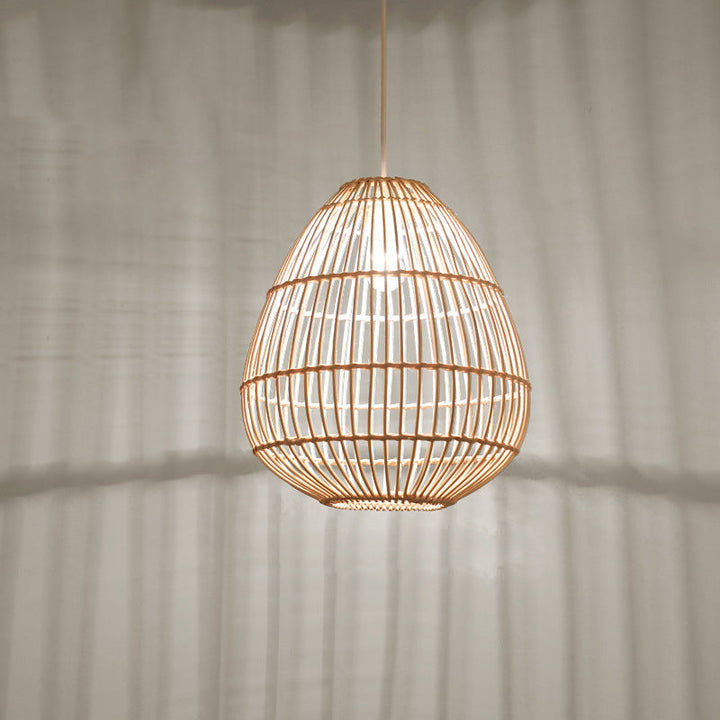 Zeitgenössische Boho Rattan Webkäfig 1-Licht Pendelleuchte für Esszimmer 