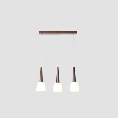 Modern Chinese Walnut Glass Shade 3-Light Chandelier