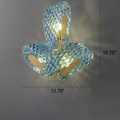 Moderne Luxus-Wandleuchte mit blauem Blumenglas und 2/3-Licht