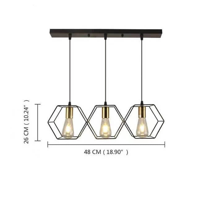 Lustre moderne de style mi-siècle avec cadre en fer polygonal géométrique à 3/5 lumières pour salon 