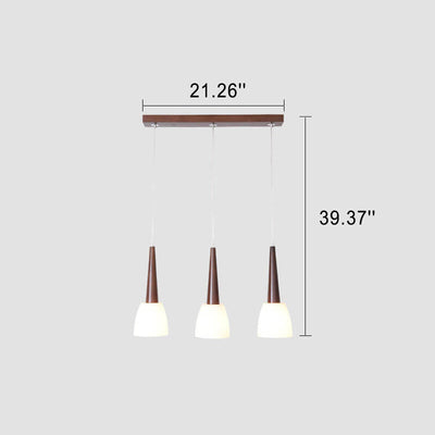 Modern Chinese Walnut Glass Shade 3-Light Chandelier