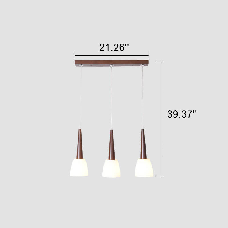 Modern Chinese Walnut Glass Shade 3-Light Chandelier