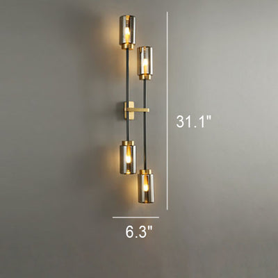 Modern Luxury Brass Glass Cylinder Jar 2/4 Light Wall Sconce Lamp