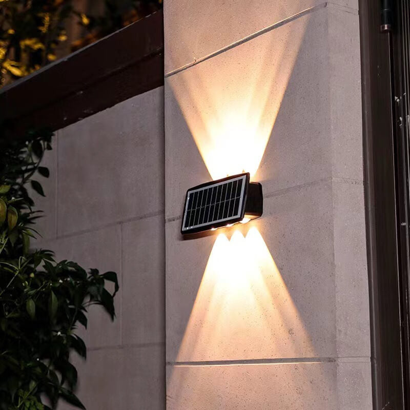 ضوء حائط خارجي بالطاقة الشمسية LED مزدوج الرأس علوي وسفلي مستطيل حديث 