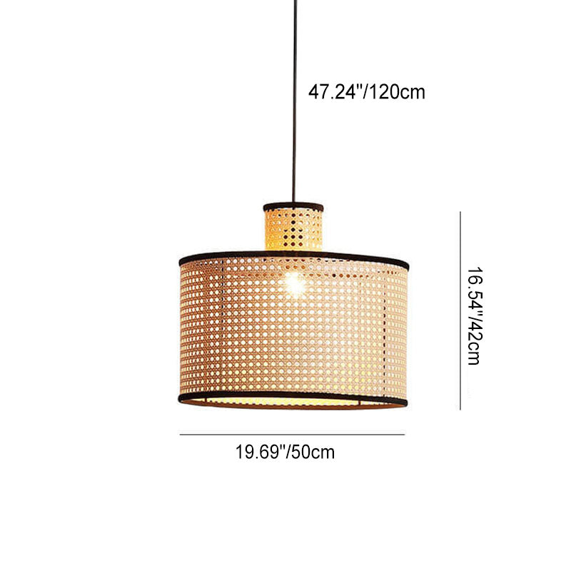 Japanese Minimalist Round Plum PVC Rattan 1-Light Pendant Light