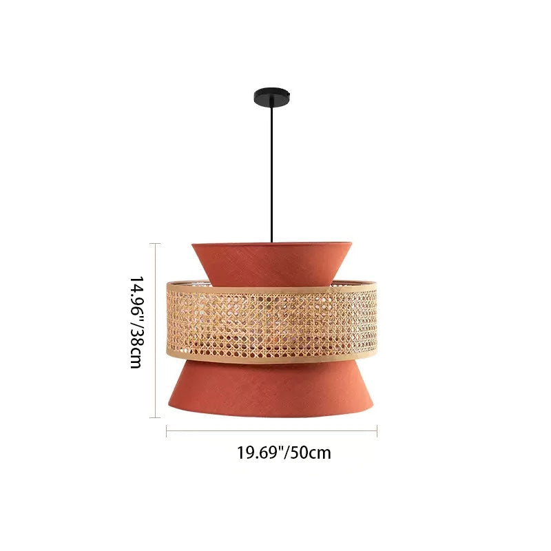 Suspension lumineuse 1 lumière en rotin rond traditionnel japonais pour salon 