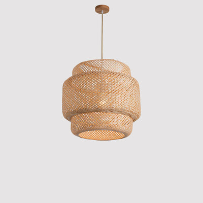 Japanese Simple Bamboo Weaving Column 1-Light Pendant Light