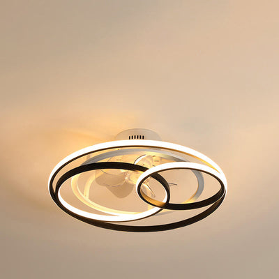 Simple Creative Double Ring Overlap Design LED Flush Mount Ceiling Fan Light