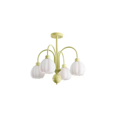 Nordic Flower Pumpkin Shade Glass Green 4/5/6 Light Chandelier