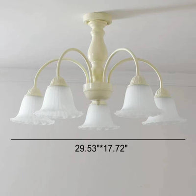 French Cream Glass Flower Shade 3/5/6/8 Light Semi- Flush Mount Ceiling Light
