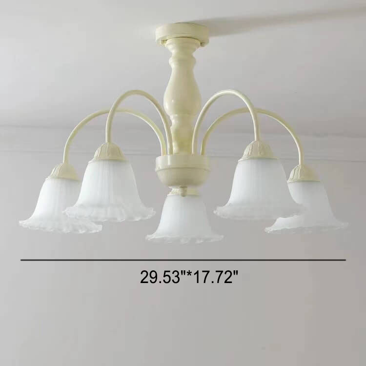 French Cream Glass Flower Shade 3/5/6/8 Light Semi-Flush Mount Deckenleuchte