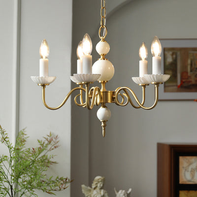 European Light Luxury 3/5-Light All Brass Glass Chandelier