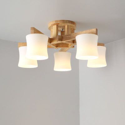 Nordic Simple Log Glass Cylinder Shade 3/5/8 Light Semi-Flush Mount Ceiling Light