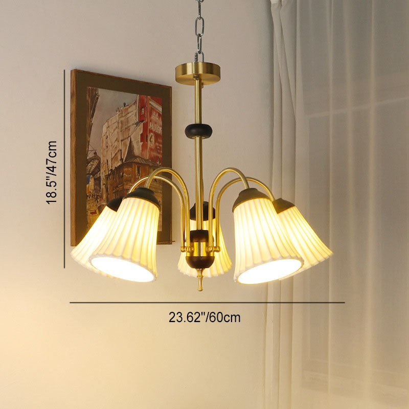 Traditional French Provincial Gold Finish Frame Ceramic Morning Glory Shape 3/5-Light Chandelier For Living Room