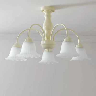 French Cream Glass Flower Shade 3/5/6/8 Light Semi- Flush Mount Ceiling Light