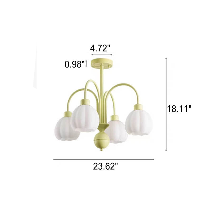 Nordic Flower Pumpkin Shade Glass Green 4/5/6 Light Chandelier