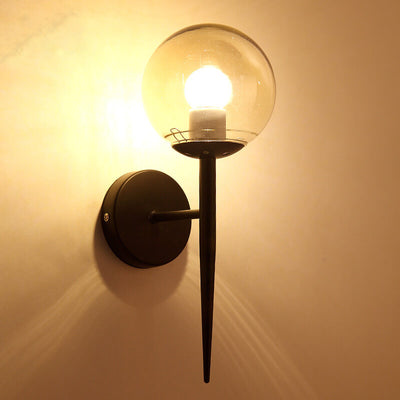 Modern Minimalist Glass Round Ball Shade Long Pole 1-Light Wall Sconce Lamp