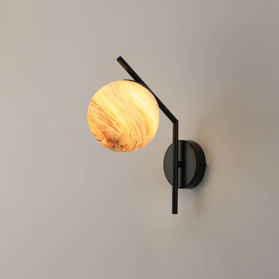 Nordic Creative Planet Glass Iron Curved Arm 1-Light Wall Sconce Lamp