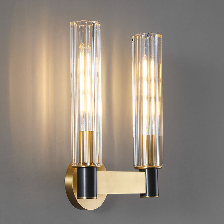 Moderne luxuriöse Zylinder-Wandleuchte aus Kupfer und Glas mit 1/2-flammigem Licht für das Schlafzimmer 