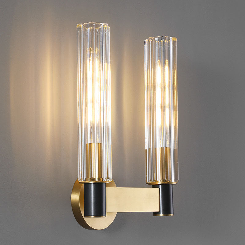 Modern Luxury Glass Cylinder Brass 1/2 Light Wall Sconce Lamp