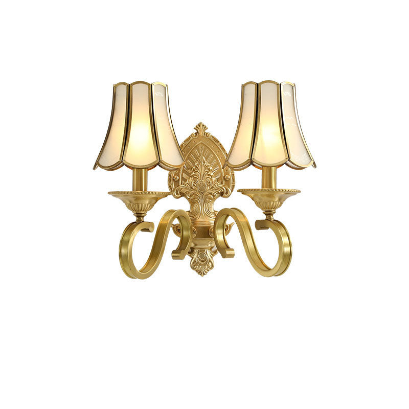 European Light Luxury Vintage All Brass Glass 1/2-Light Wall Sconce Lamp