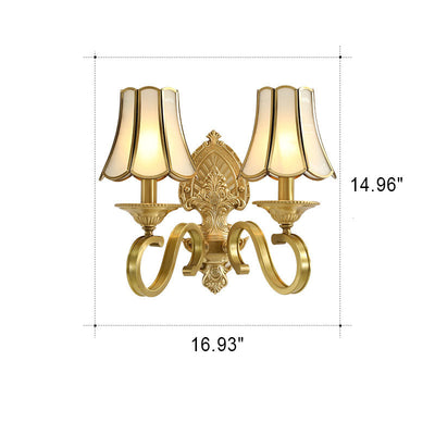 European Light Luxury Vintage All Brass Glass 1/2-Light Wall Sconce Lamp